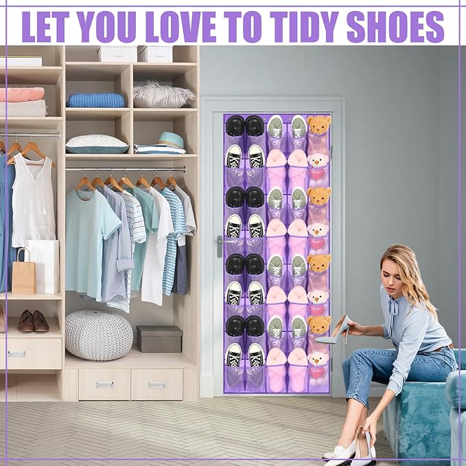 Windyun 40 Large over the Door Hanging Shoe Organizer Purple Mesh Pockets Shoe Rack for Closet Behind Door Hanger Storage Holder Nonslip for Cruise Essentials, Dorm Room Storage, Utility Room-NeatNest