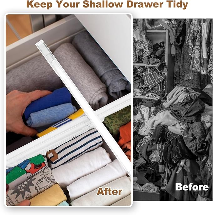 6 Pack Drawer Dividers for Clothes, 4" High 10"-17" Adjustable Drawer Dividers Expandable Dresser Drawer Organizer, Clear Drawer Separators for Clothes, Underwear, Cosmetic, Kitchen Utensils Storage-NeatNest