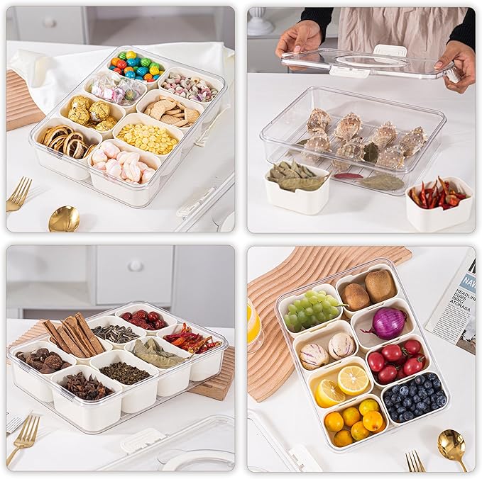 Amzcku Divided Serving Tray with Lid and Handle - Snackle Box Charcuterie Container (Pack of 2)-NeatNest