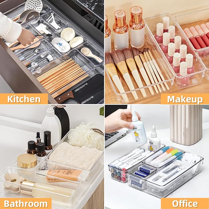 Drawer Organizer, Makeup Organizer, Desk Drawer Organizer, Acrylic Storage Bins for Makeup, Skincare, Jewelry, Office Supplies Used in Vanity, Kitchen, Bedroom, Bathroom, Office - 15pcs-NeatNest