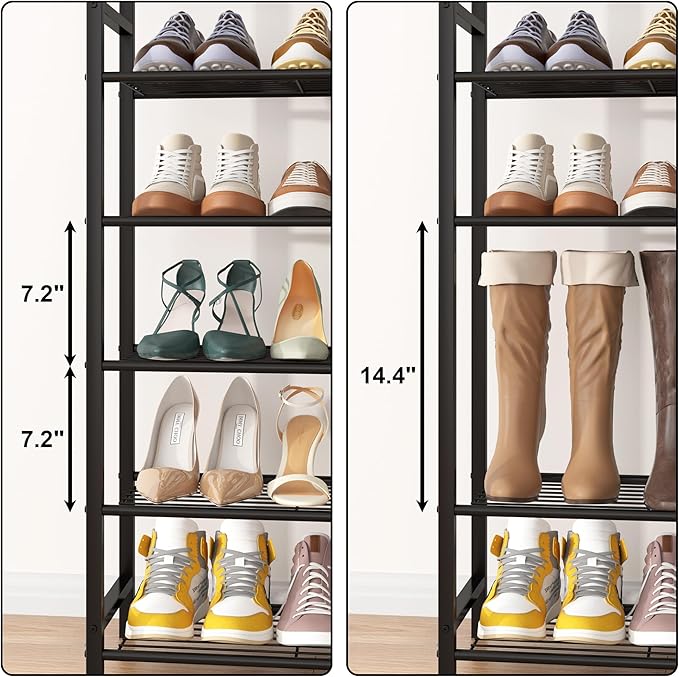 HOMEFORT 10 Tiers Shoe Rack Organizer,39.4" Shoe Storage Shelf for Closet, Shoe Rack for Entryway,Holds 45-50 Pairs of Shoe, Tall Shoe Stand with Metal Shelves and MDF Top Board,Rustic Brown-NeatNest