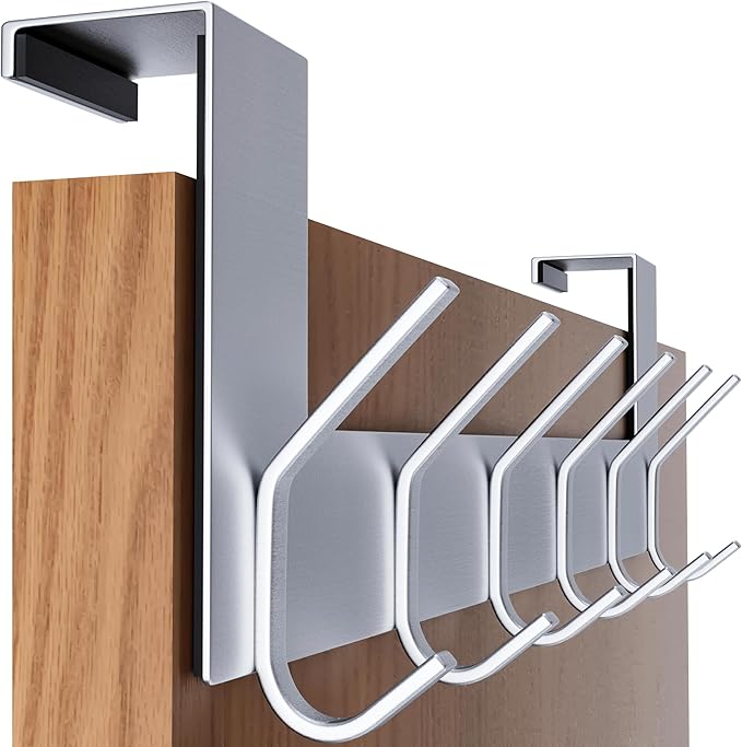 SKOLOO Over The Door Hook, Brushed Nickel, No Assembly Required, Stainless Steel, Door Coat Rack for Entryway, Over Door Towel Hooks for Bathroom, Coat Hooks for Hanging Coats, Backpack, Jacket, Robes