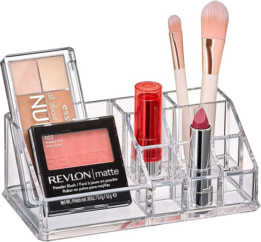 Amazing Abby - Tiffany - Acrylic Cosmetic Organizer, Transparent Plastic Makeup Holder, Compartmented, Shatter-Proof, Perfect Bathroom Vanity Storage Solution for Beauty Supply, Small-NeatNest