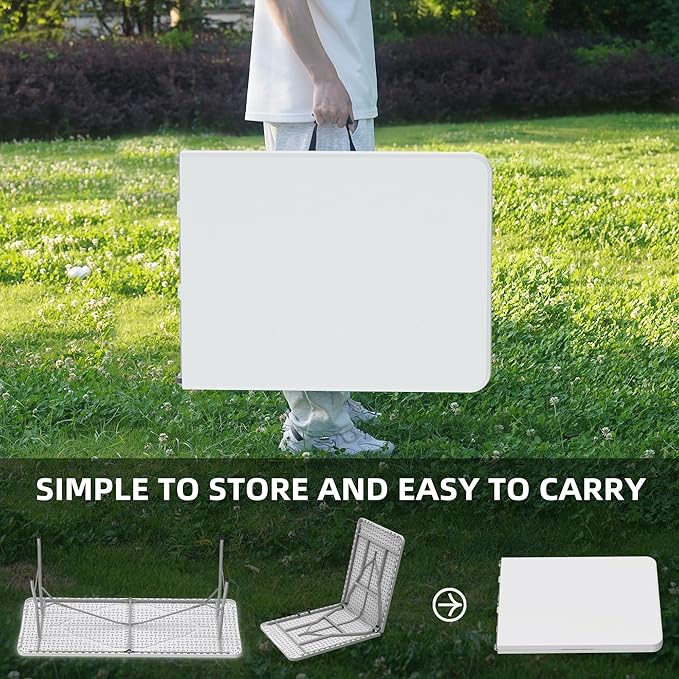 Allpop 6Ft Folding Table for Indoor Outdoor, Fold-in-Half Portable Plastic Dining Table with Carrying Handle for Picnic Party Camping, White-NeatNest