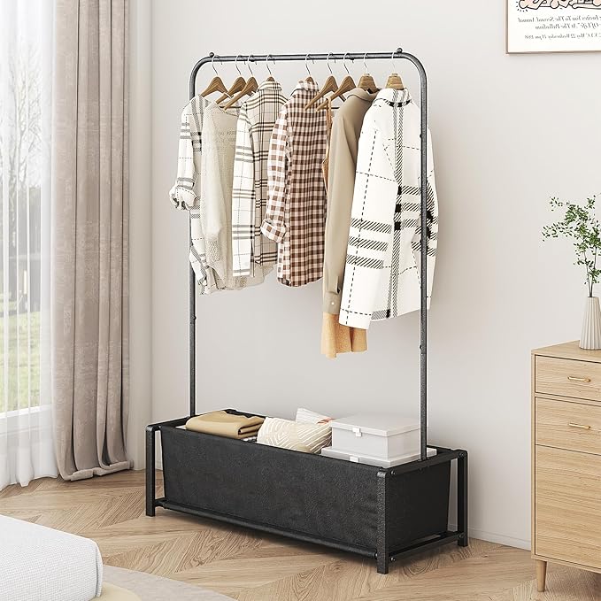 Garment Rack for Hanging Clothes Rack Heavy Duty Portable with Bottom Metal Shelf Drying Coats Shirt,Black (Black Bag)-NeatNest