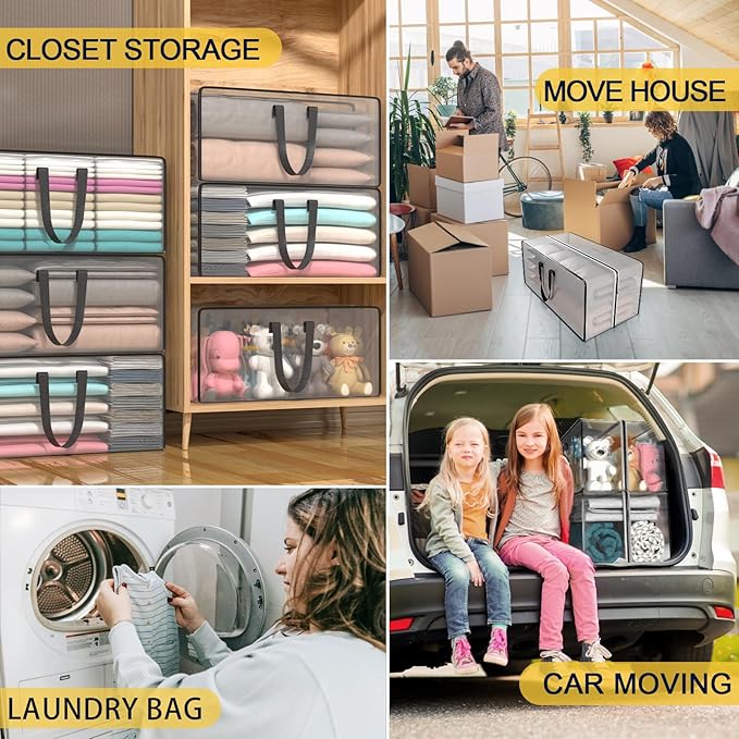 Clear Storage Bags with Zipper, 2 Pack Large Moving Bags Heavy Duty Extra Large, Plastic Storage Totes for Clothes, College dorm Packing Bag with Strong Handles-NeatNest