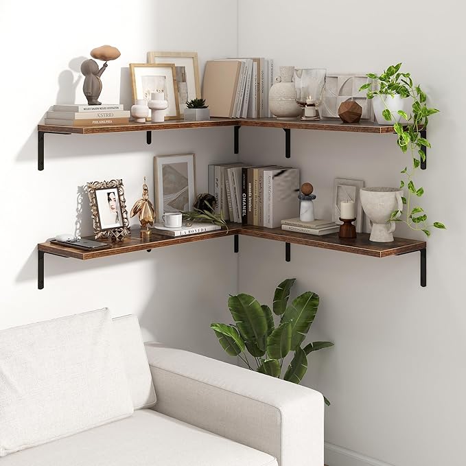 Fun Memories Deep Floating Shelves, 36W x 8D Floating Shelves Set of 2, Wall Mounted Shelf with Metal Brackets, Rustic Wood Wall Shelf for Bathroom, Kitchen and Living Room, Rustic Brown-NeatNest
