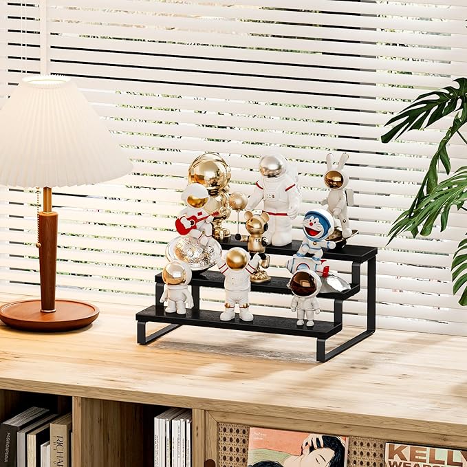 Giikin 3 Tier Spice Rack, Cabinet Organizer Shelf, Wooden Spice Rack for Countertop, Kitchen Counter Storage Shelves Cupcake Stand Holder Display Stand, Black-NeatNest