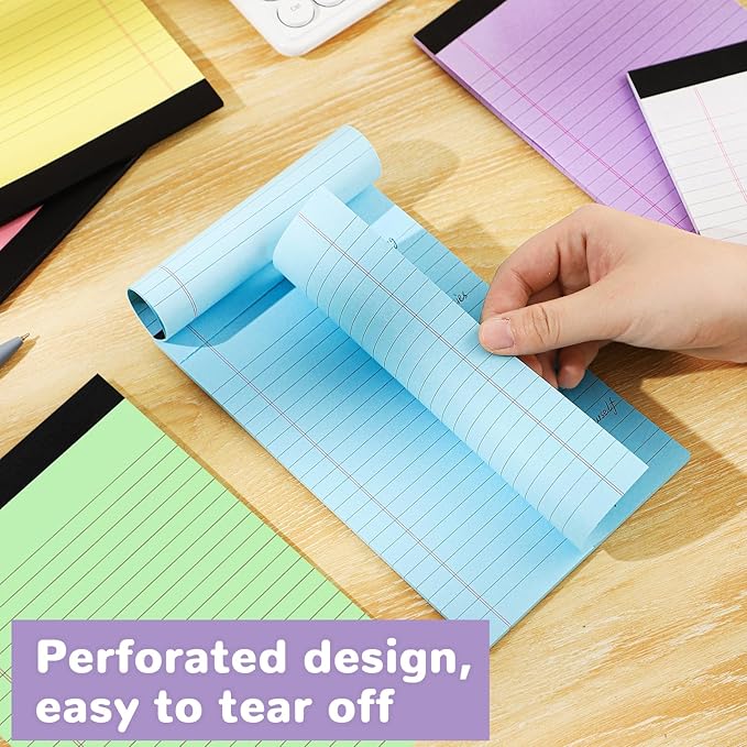 6 Packs Legal Pads 5x8, Totally 180 Sheets Colored Legal Pads 5x8 College Ruled Writing Pads Small Note Pads 30 Sheets/Pad Tablets Lined Notepad for School, Office, To-Do Lists