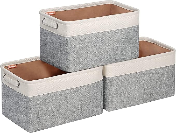Kntiwiwo Foldable Storage Bins 15" x 10" x 9.5" Fabric Storage Basket Cube with Handles Large Linen Closet Organizer Bins for Organizing Shelf Home,Set of 3, Set of 3, Grey