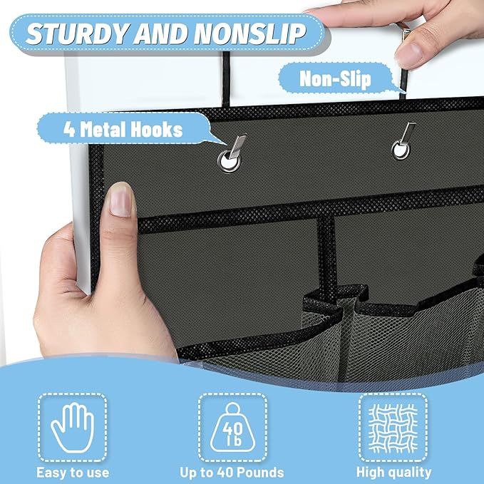 Aheroi Over the Door Shoe Organizer, 35 Pockets Mesh Shoe Organizer Door Hanger, Large Hanging Shoe Rack Holds Up to 40 lbs, Closet Shoe Behind Door Shoe Rack, Gray Durable Shoe Storage Hanging Bag