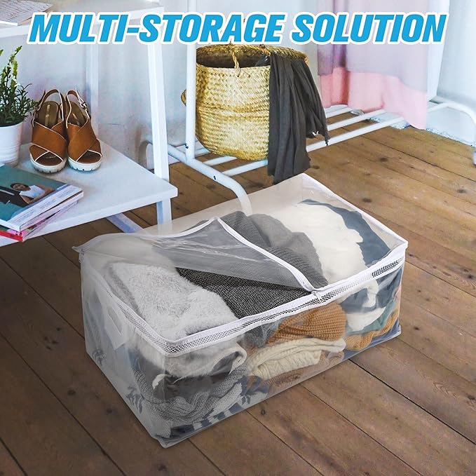HIBAG 20 Gallon Large Storage Bag for Clothes, Zipper Clothing Storage Bag, Clear Organizer with Reinforced Handles, for Comforters Blankets Pillows Bedding (2 Pack)-NeatNest