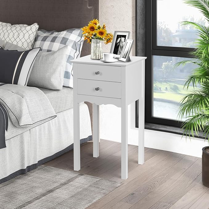 Giantex End Table w/ 2 Drawers Side Table Nightstand Multi-Purpose Accent Table Living Room Bedroom Home Furniture (1, White)