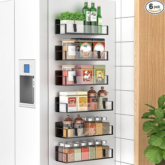 6 Pack Magnetic Spice Storage Rack Organizer for Refrigerator and Oven, Clear Fridge Organizers and Storage