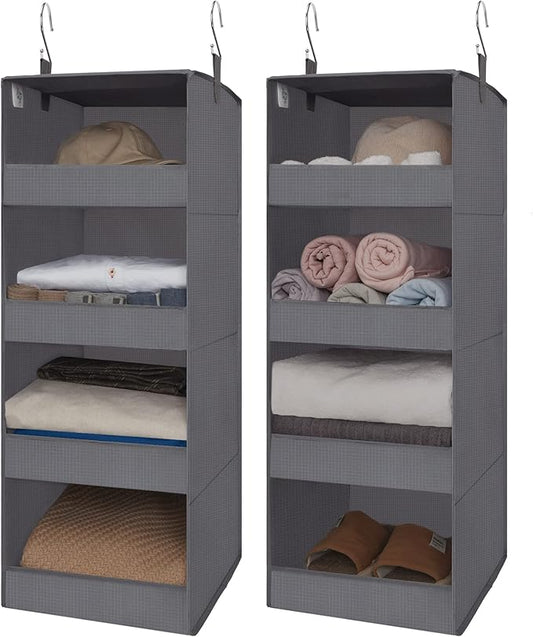 GRANNY SAYS 4-Shelf Hanging Organizer, Closet Hanging Shelves, Closet Hanging Storage Organizers, Organization for Bedroom, Living Room, Baby Nursery, Camper Accessories, Gray, 2-Pack-NeatNest