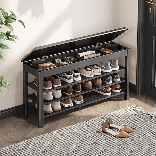 Shoe Rack Bench Seat Rubberwood 3-Tier Wooden Storage Bench 550lbs Compact Mid-Century Modern Design for Entryway, Hallway, Closet, Front Door Entrance, Foyer-NeatNest