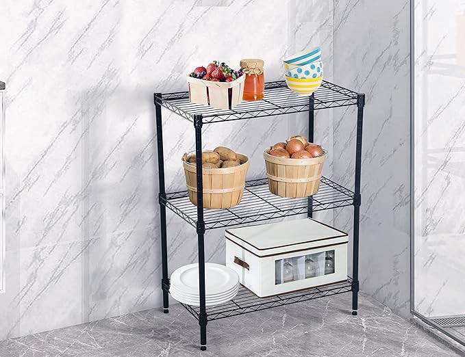 3-Tier Shelf Organizer - Metal Wire Shelving Unit, Height Adjustable, Bathroom & Kitchen Storage Shelves, NSF Certified
