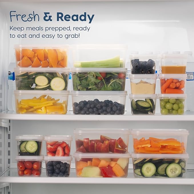 IRIS USA Meal Prep Containers, 44 Piece, 12oz + 45oz Combo Set, 22 Food Containers With Lids, To Go Take Out Plastic Food Storage, Food Prep Lunch Snack, Microwave Dishwasher Freezer Safe, BPA Free