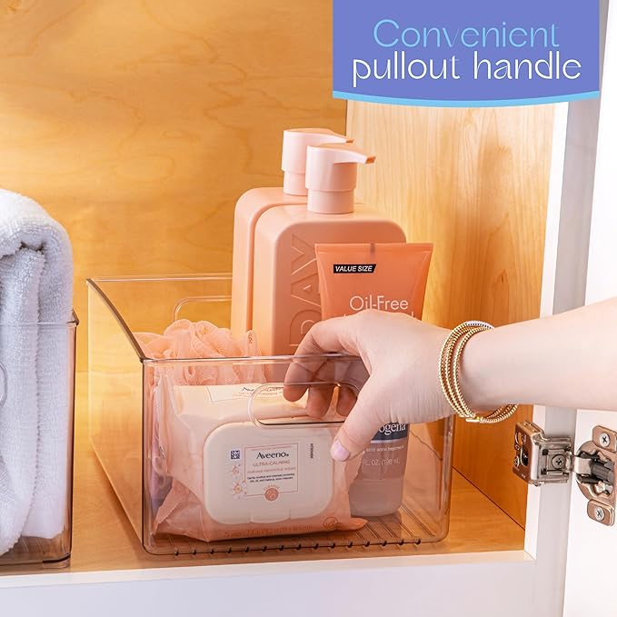 Clear Plastic Organizer Bins with Handles for Home Organization. Storage Containers for Organizing Fridge, Freezer, Cabinet. Pantry, Great for Kitchen, Garage, Laundry Room. 10"x8"x5"-NeatNest