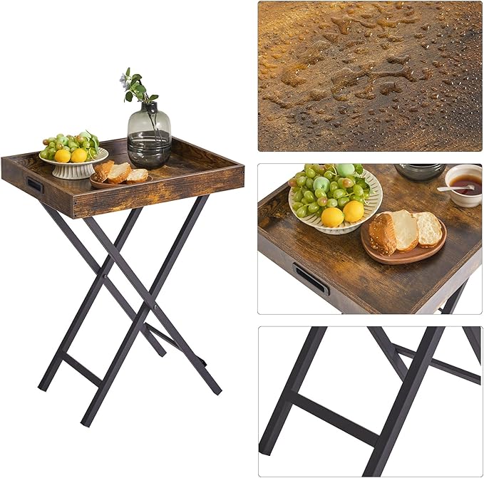 IBUYKE Foldable TV Tray Set of 2 TV,End Table with Removable Food Serving Tray,Portable Wooden Snack Table for Livingroom, Bedroom, Office, Camping,Rustic Brown, UTVT001H-NeatNest