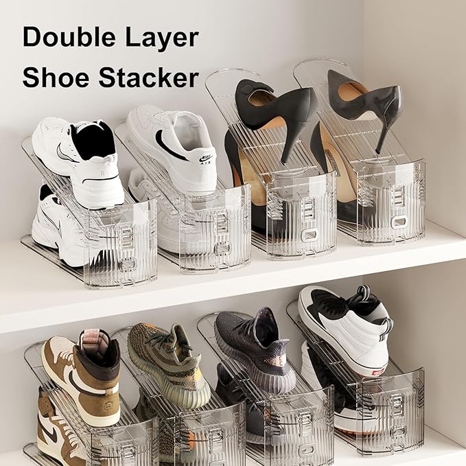 10PACK Shoe Slot Organizer Clear Shoe Stackers Organizers for Closet Space Saver 50% Shoes Display Shelf Rack Holders Zapateras Organizers-NeatNest