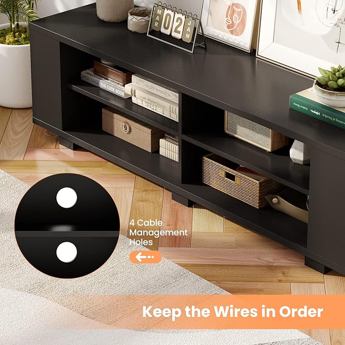 Giantex Modern TV Stand for TVs up to 65 Inch, Wood Entertainment Center w/ 8 Open Storage & Adjustable Shelves, Television Stands w/ 4 Cable Holes, TV Console Table for Living Room, Bedroom (Black)-NeatNest