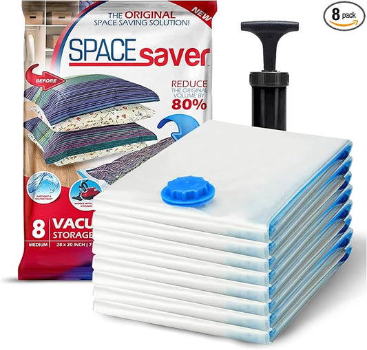 8 Pack Medium Vacuum Storage Bags for Comforters, Blankets & Clothes – Vacuum Sealed Compression Bags with Hand Pump – Space Saver Storage Bags for Bedding, Moving, Travel & Organization-NeatNest