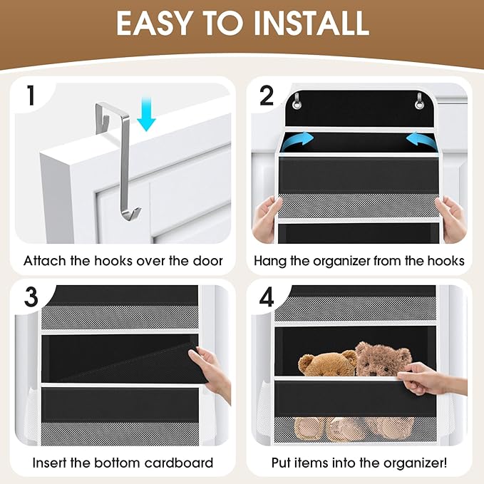 1 Pack Over The Door Organizer, Hanging Storage Organizer with Clear Window, 40lb Ultra Sturdy Large Capacity Room Organizer for Pantry Laundry Bathroom Nursery Closet (Black)-NeatNest