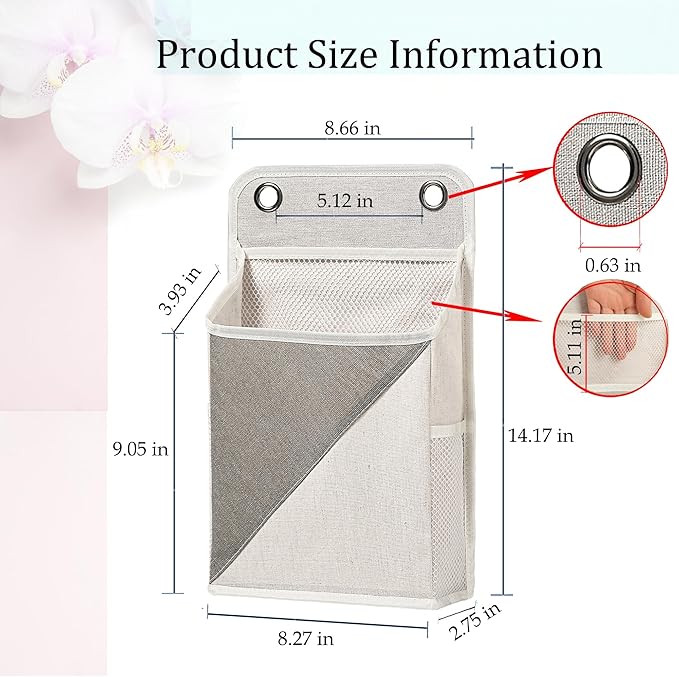 2pcs Wall Hanging Storage Organizer Bag, Hanging baskets with pockets for Wall organizing, Storage Hanging Bag for Bedroom, Dormitory, Study Room, Bathroom (Grey/White)-NeatNest