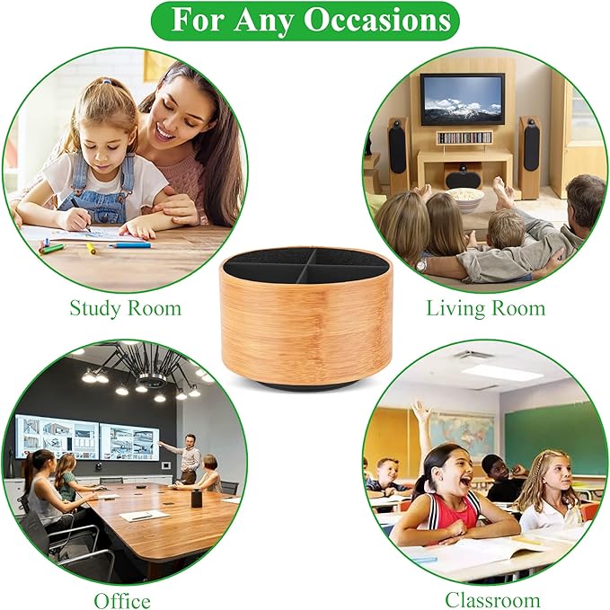 Hennaja Round Leather Art Supply Organizer,Remote Control Holder,360 Degree Spinning,Multi-Functional Pencil Holder,4 Compartments Desktop Stationary Organizer(1-Beige2)-NeatNest