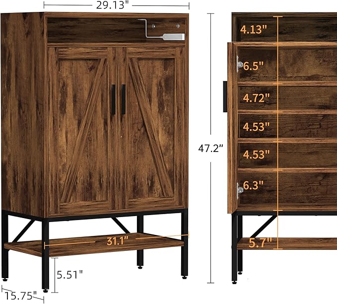 7-Tiers Shoe Storage Cabinet for Entryway, Shoe Rack Organizer Cabinet with Doors and Adjustable Shelves Living Room, Bedroom, Hallway-NeatNest