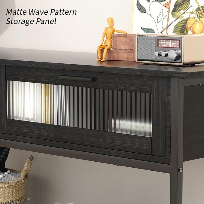 Aetheris 47" Console Table with 2 Drawers, 2 Tier Sofa Table with Storage,Entryway Table, Industrial Console Table for Entryway, Sofa Table Behind Couch for Living Room, Black-NeatNest