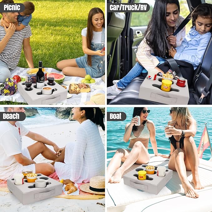 STBoo Couch Cup Holder Pillow Tray - Sofa Drink Cup Holder Cozy Buddy | Bed Caddy Organizer for Remote, Snacks Beverage, Phones, Tablet | Use it on Car, Pack, Beach, RV, Boat, Bedroom (SilverGrey)-NeatNest