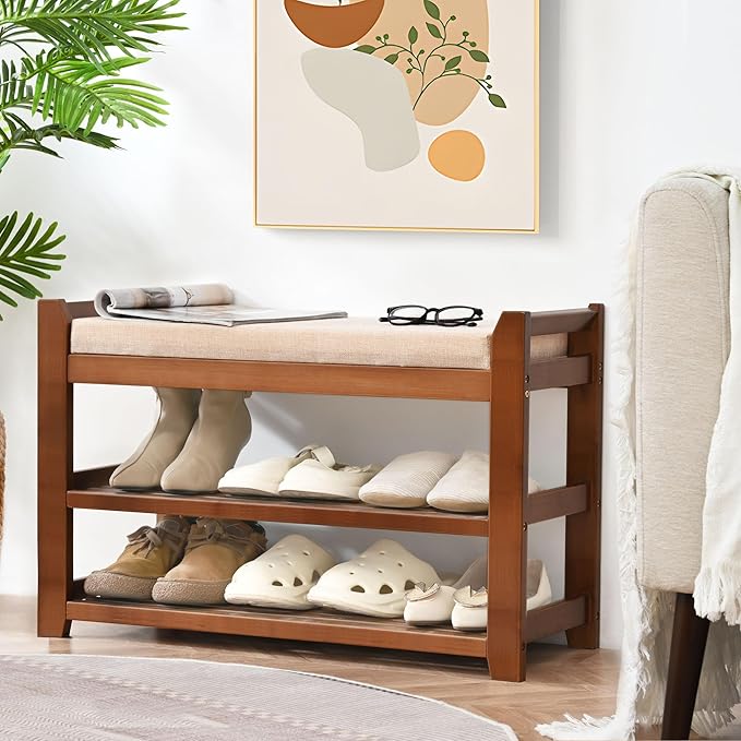 Shoe Rack Bench with Cushion, Shoe Rack for Front Door Entrance, Shoe Bench with Storage for Entryway Hallway Bedroom Living Room-NeatNest