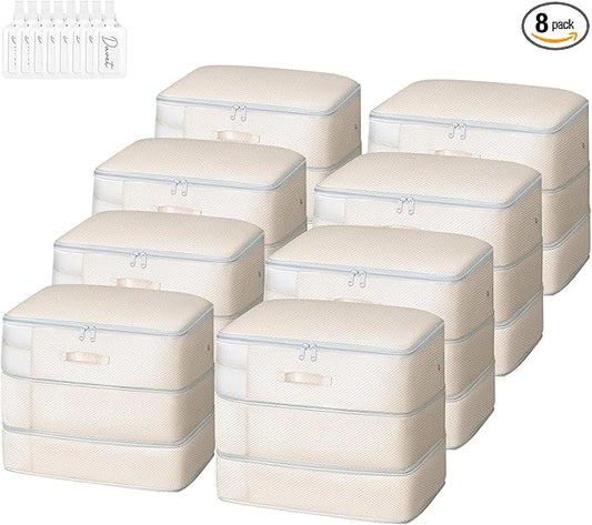 Comforter Storage Bag - Large Capacity Blanket Storage Bags 3-Layer Ultra Space Saving Self Compression Organizer, Washable Compression Bags for Storage Comforter Blanket, 8-Pack, Beige-NeatNest