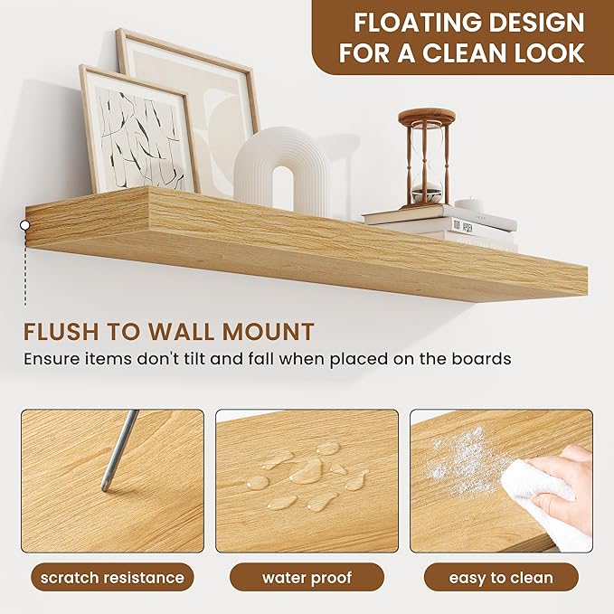 fuqing Floating Shelves for Wall, Bathroom Shelf Wall Mounted for Storage, Shelves with Invisible Bracket for Bedroom, Kitchen, Living Room, Farmhouse Small Book Shelf, 36 Inch Set of 2, Oak-NeatNest
