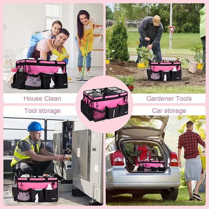 Extra-Large Cleaning Caddy With Detachable Divider,Cleaning Caddy For Cleaning Supplies,19.69" X 11.42" X 11.42" Large Cleaning Supply Caddy With Adjustable Shoulder Strap & Waist Belt For Cleaners