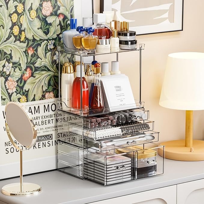 Yieach Bathroom Counter Organizers and Storage,Clear Acrylic Makeup Organizers with Drawers for Vanity,Bedroom,Plastic Skincare Organizer for Dresser Top Beauty,Cosmetic,Lotion and Perfume Organizer-NeatNest