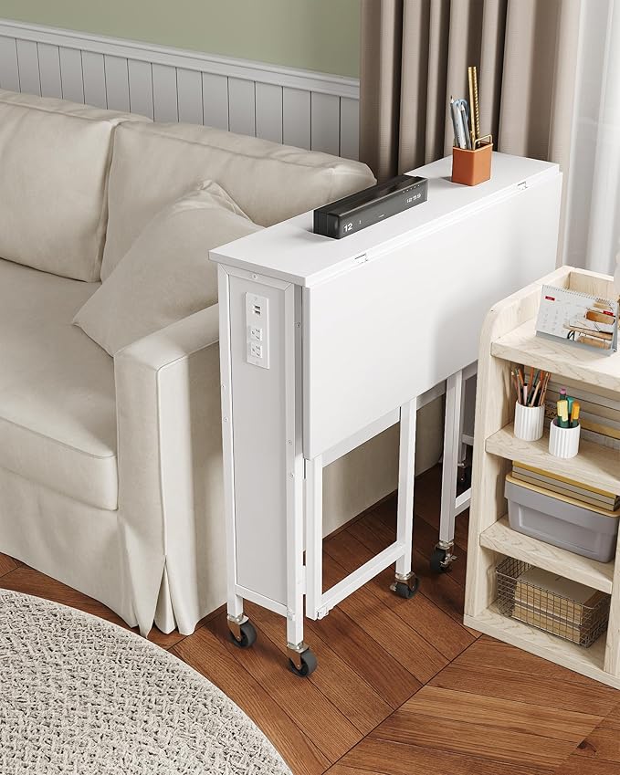 31.5" Modern White Folding Computer Desk with Power Outlets, Wheels, Storage, Perfect for Small Spaces White TDN01UWB-NeatNest