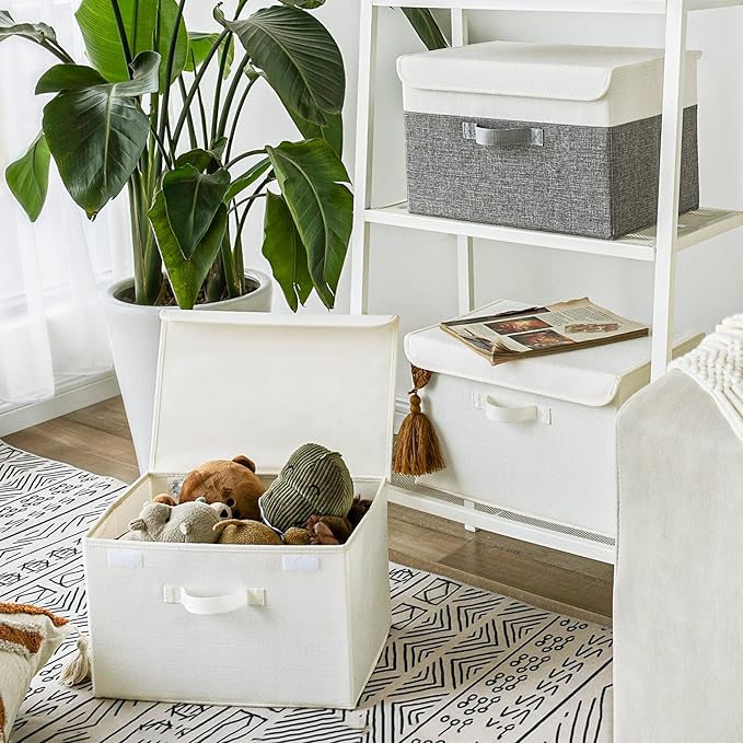 GRANNY SAYS Storage Bins with Lids, Fabric Storage Boxes, Closet Organizers and Storage, Ivory White, 2-Pack-NeatNest