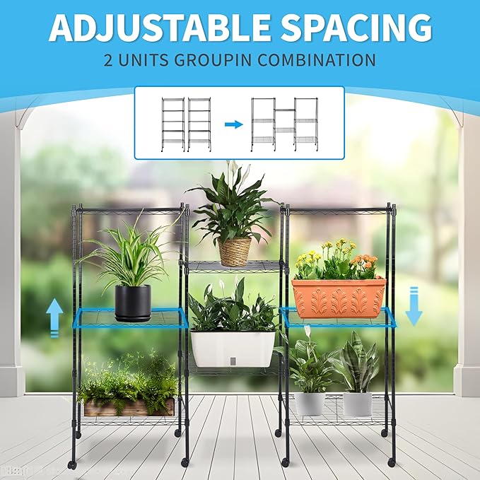 HealSmart Heavy Duty 5-Tier Shelving Units Adjustable, 65 "D x 14" W x 30 "H Wire Shelf with 1000 lbs Capacity, Black
