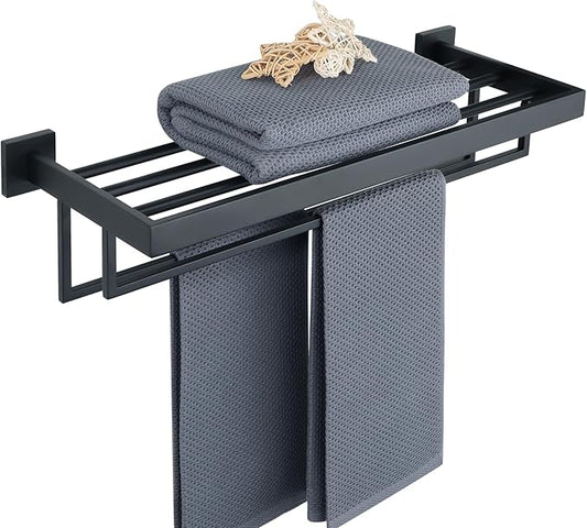 Alise 24 Inch Towel Racks for Bathroom, Towel Rack Wall Mounted with Double Towel Bars, SUS 304 Stainless Steel Towel Shelf, Heavy Duty Hand Towel Holder(Matte Black)