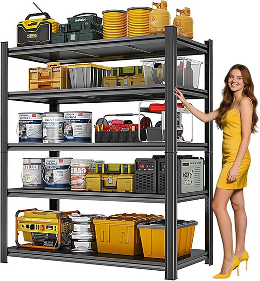 72" H Metal Garage Shelving Unit 3500LBS Metal Storage Shelves 5 Tier Adjustable Shelving Unit Garage Shelves for Kitchen Warehouse Pantry Basement, 71.2" H x 39.4" W x 13.8" D, Black