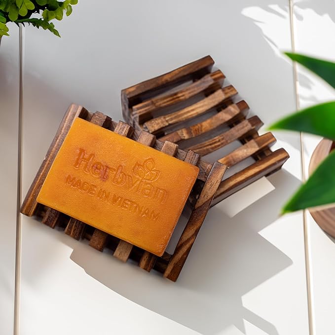 2 Pcs Wooden Soap Dish Holder, Soap Tray for Shower & Bathroom, Zero Waste, Plastic Free, Keep Soap Bars Dry Clean & Easy Cleaning, Self Draining Soap Dish-NeatNest