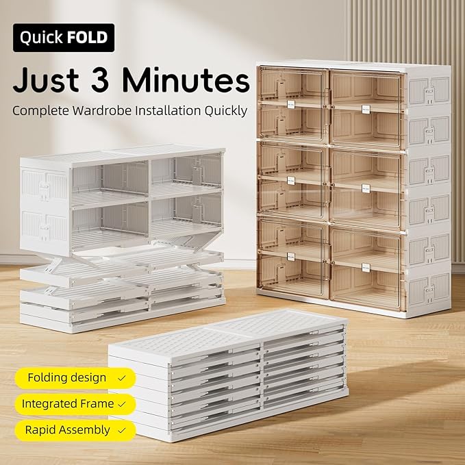 JEKO&JEKO 7 Tiers Foldable Boot and Shoe Storage Rack Cabinet for Closet Entryway, Large Collapsible Shoe Organizer with Magnetic Doors (White)-NeatNest