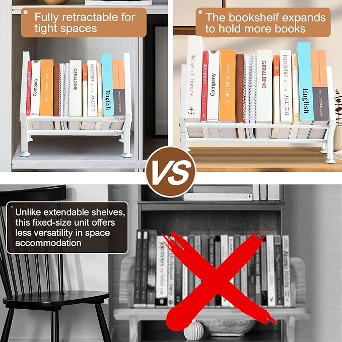 ENCIMART Tabletop Bookshelf Organizer, Adjustable Desk Shelf for Top of Desk in Living Room, Home, Office, Stainless Steel Tilting Bookcase Desktop Storage Book Rack for Magazine/CDs/Books Display-NeatNest