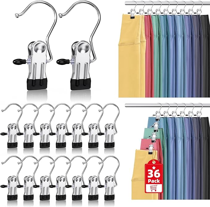 36 Pack Boot Hangers Clips for Closet, Heavy Duty Legging Organizer for Closet Hanging Pants Hangers with Clips Clothes Pins Hanger Clips Laundry Hooks Towel Socks Hats Tall Boots Home Travel Silver-NeatNest