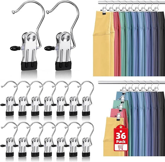 36 Pack Boot Hangers Clips for Closet, Heavy Duty Legging Organizer for Closet Hanging Pants Hangers with Clips Clothes Pins Hanger Clips Laundry Hooks Towel Socks Hats Tall Boots Home Travel Silver-NeatNest