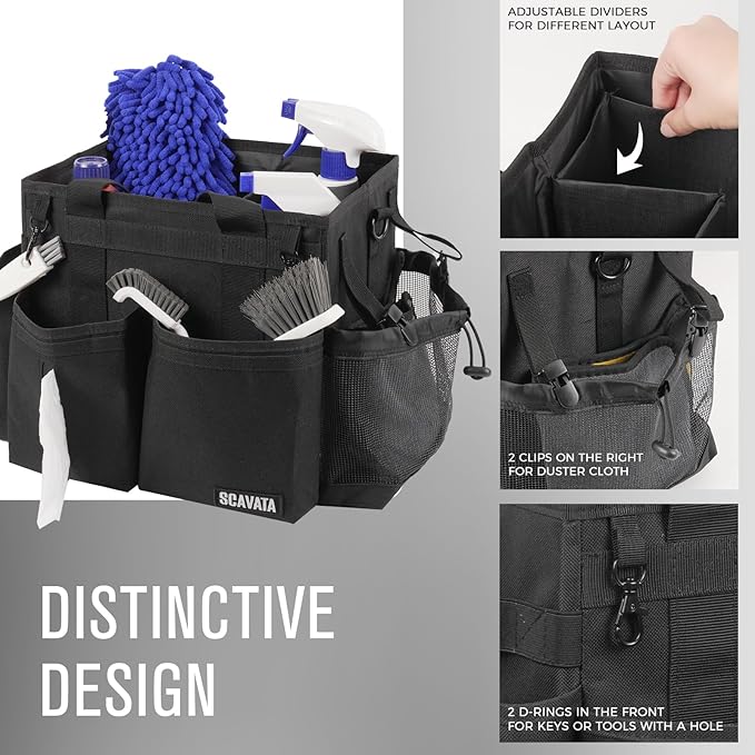 Compact Wearable Cleaning Caddy, Small Supplies Organizer with Handle & Shoulder Straps for Housekeepers, Under Sink & Car Cleaning Tool Organizer Bag (Black)-NeatNest