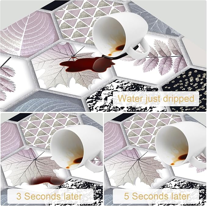 Hexagonal Printed Marble Dish Drying Mats Super Absorbent Dish Drainer Rack Pad Non-Slip Drying Mat for Kitchen Counter, 20"x12"
